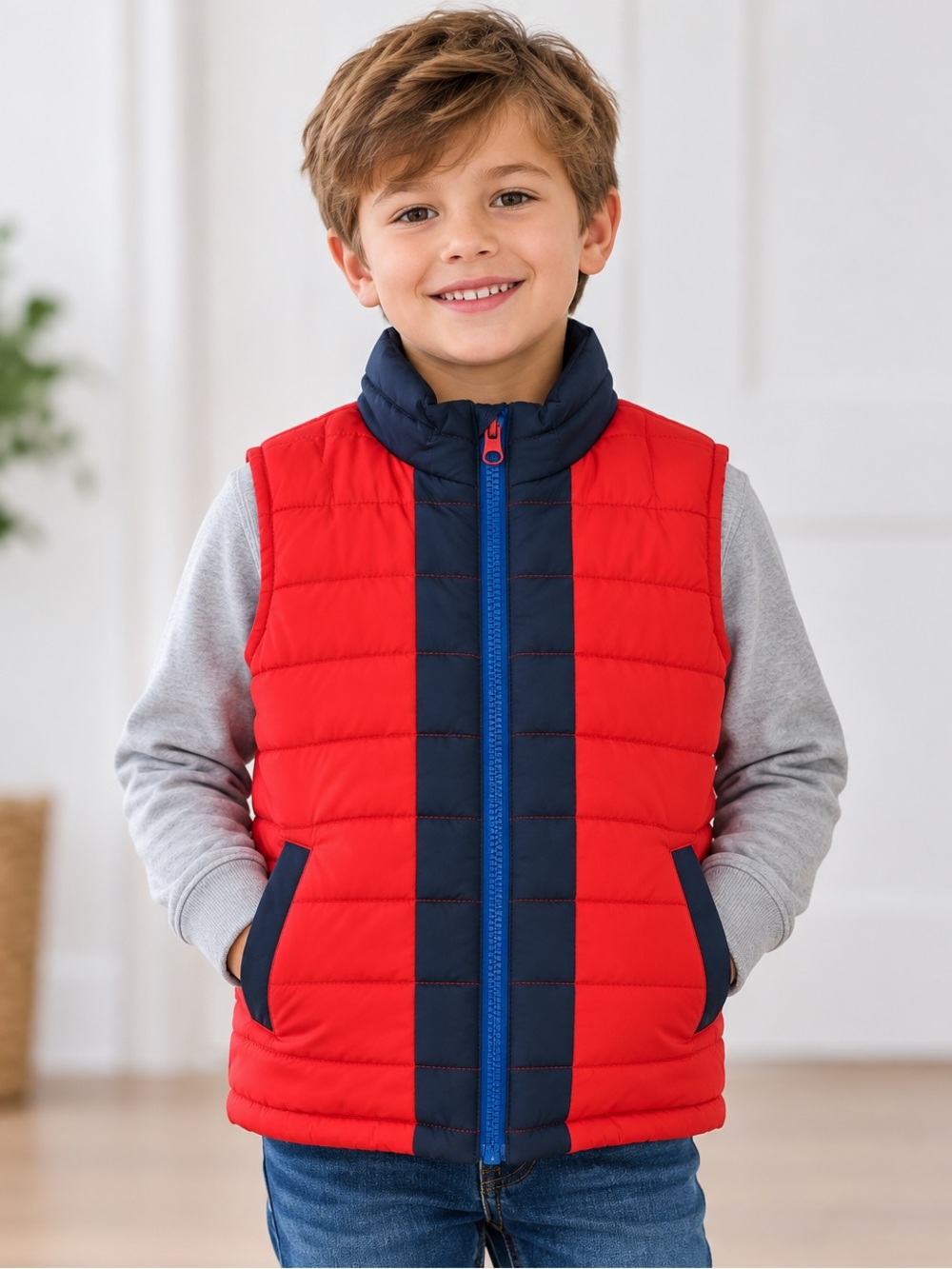 Joe Fresh Kids Size 6 Red & Navy Quilted Puffer Vest